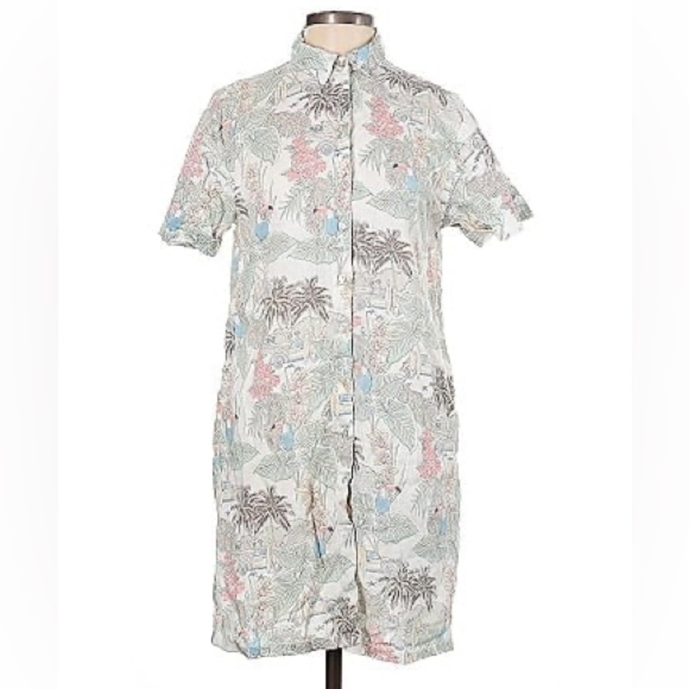 Rachel Zoe Floral Tropical Travel Linen Button Up Dress Sz L